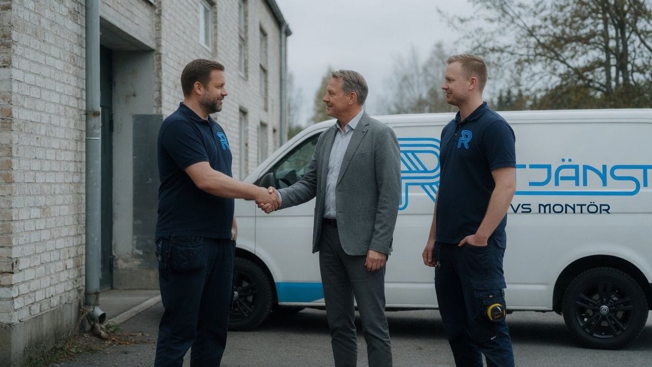 Handslag med kund vid ett VVS-jobb